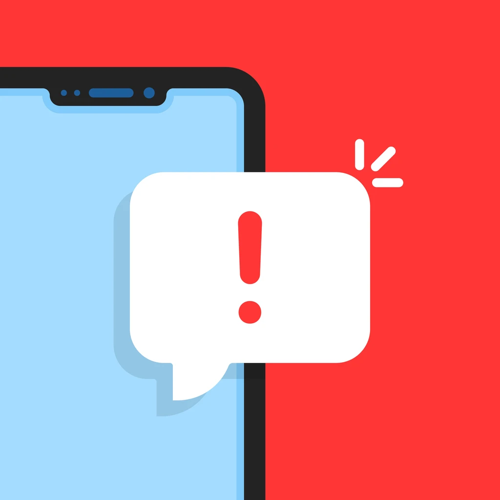 cartoon smart phone with alert notice