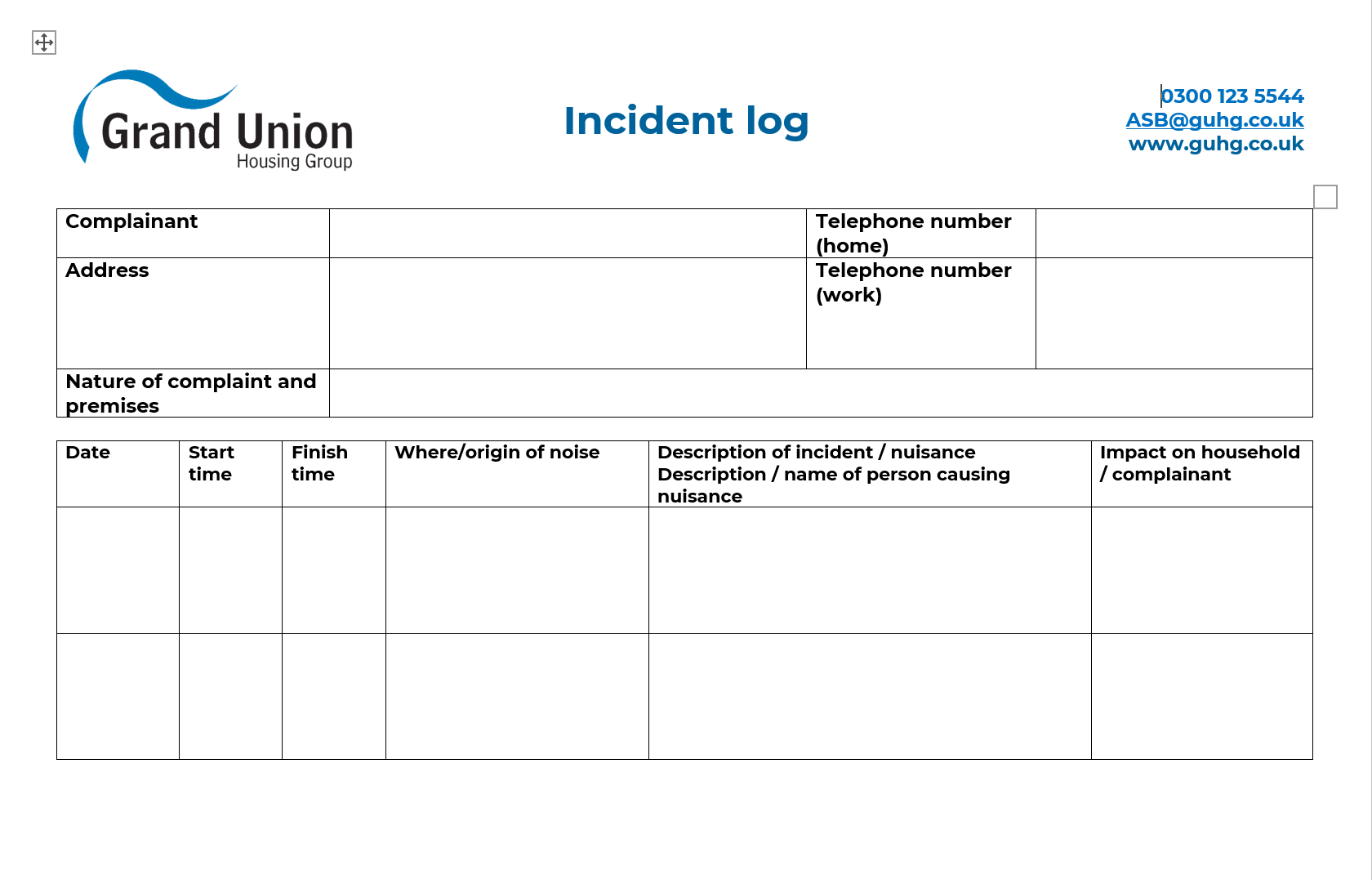 ASB Incident log document