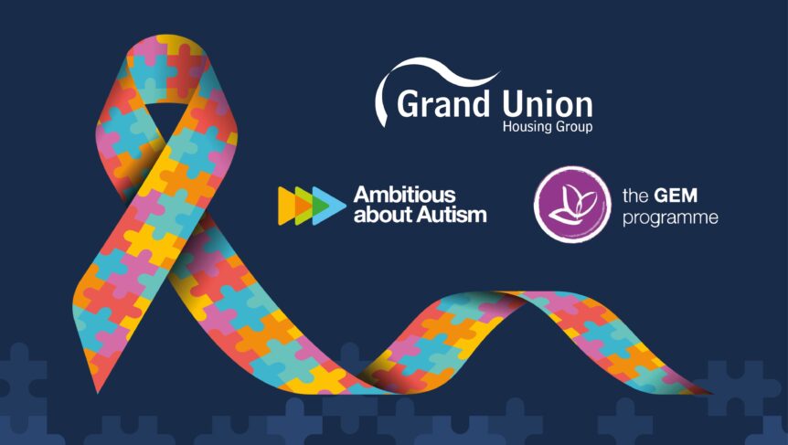 Image for Neurodiversity Celebration Week showing logos of Grand Union, Ambitious about Autism and the GEM Programme