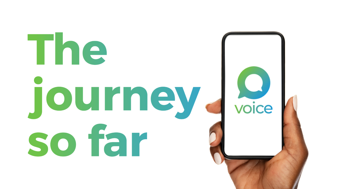 Voice the journey so far and hand holding phone